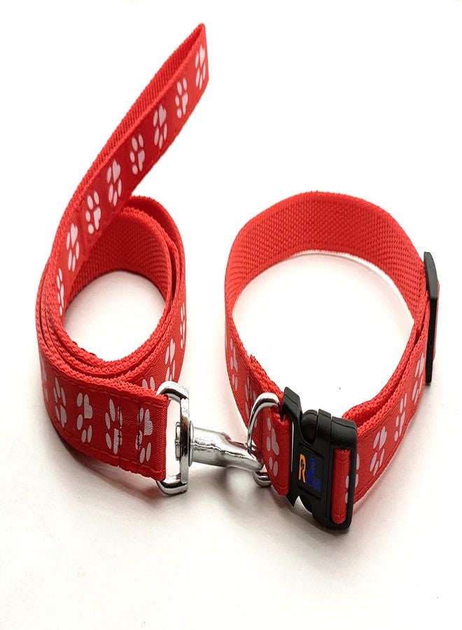 Pups&Pets Printed Nylon Collar Leash Set Adjustable 15 MM, Ideal for All Breed Small Dog & Puppies - (Red, Pattern 03) - Image 1